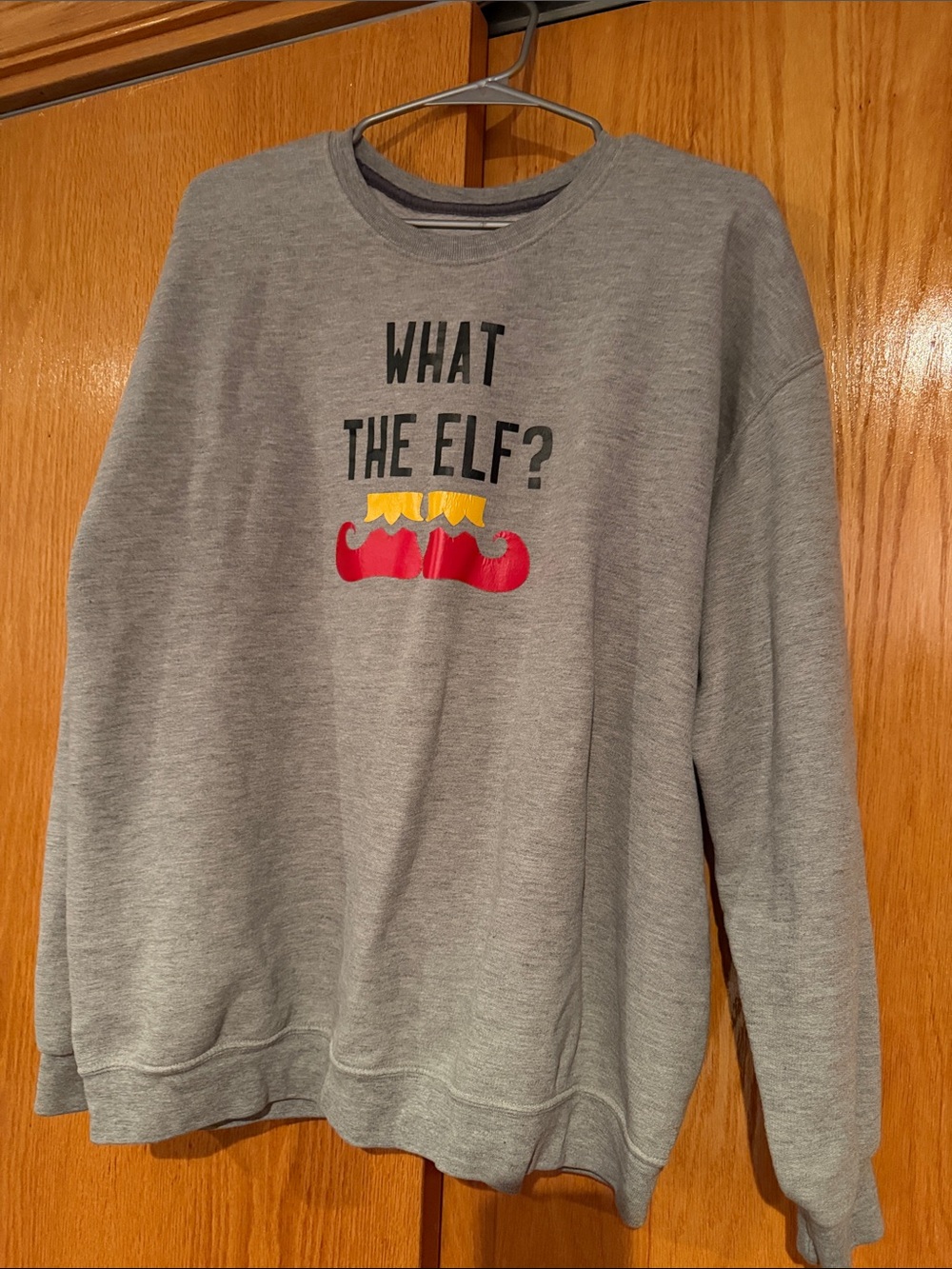 Fruit of the Loom Gray Crewneck Sweatshirt with Red and Yellow Graphic